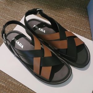 Prada Flat Bi Color Leather Sandal Size 39 BNIB